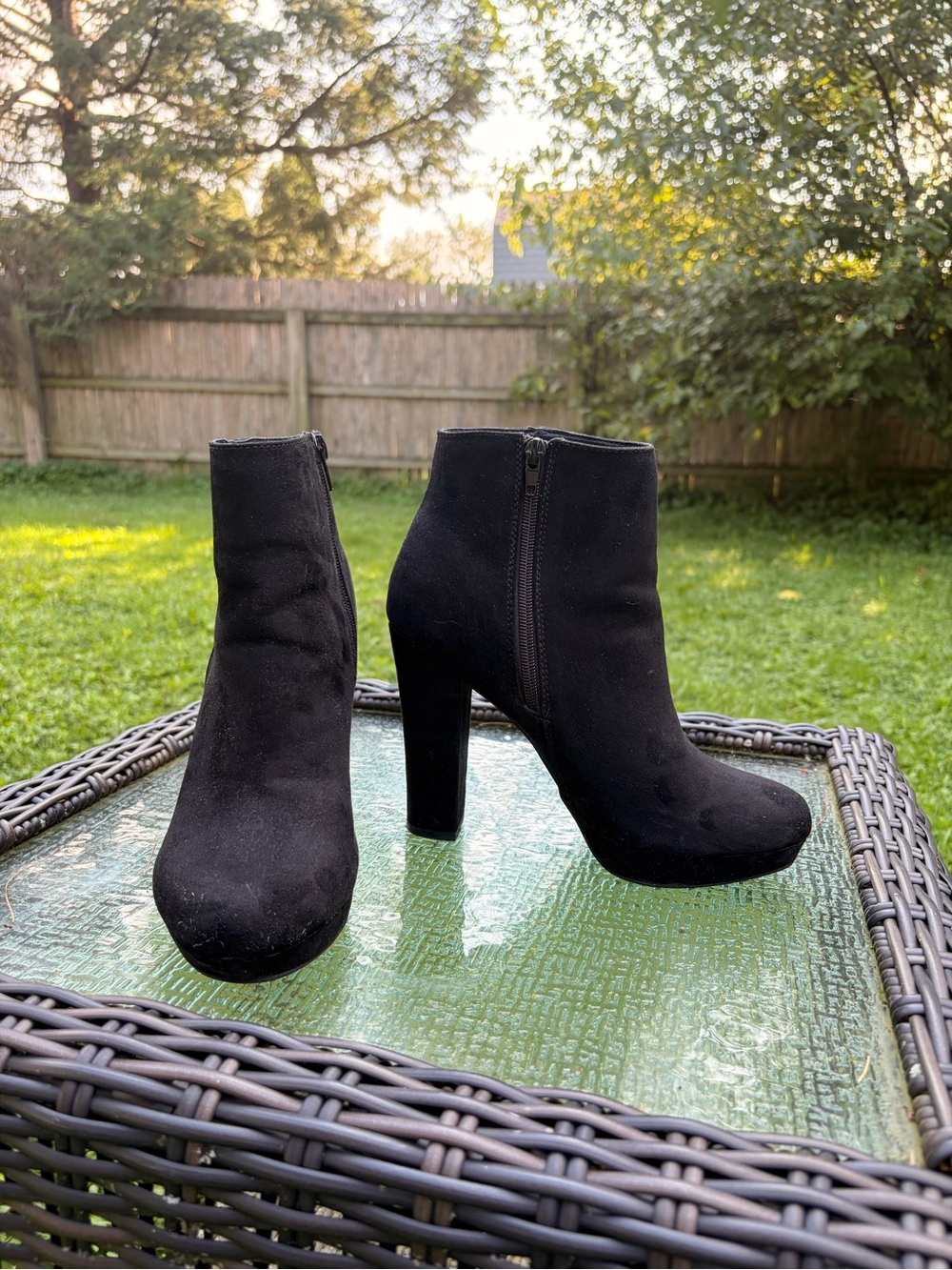 Report Black Suede Block Heel Ankle Booties
